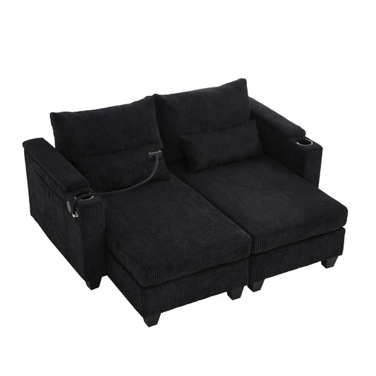 Convertible Chaise Lounge Sofa Chair With USB Ports, Cup Holders, Phone Holder And Storage