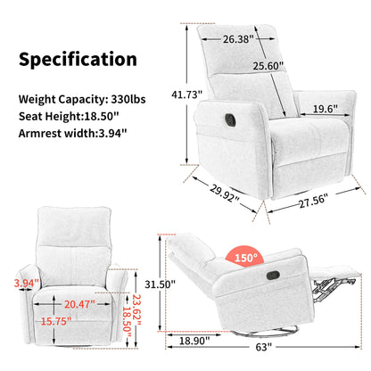 360° Modern Small Rocking Swivel Recliner Chair With Side Pocket