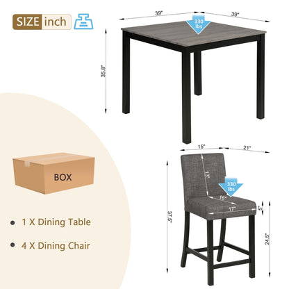 5 Piece Counter Height Table Set, Square Table And 4 Upholstered Chairs