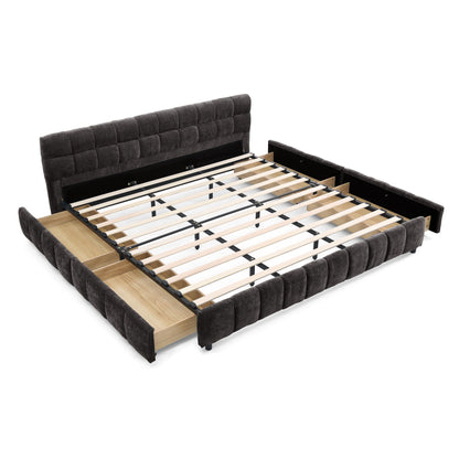Modern Platform Bed Frame With Thick Fabric