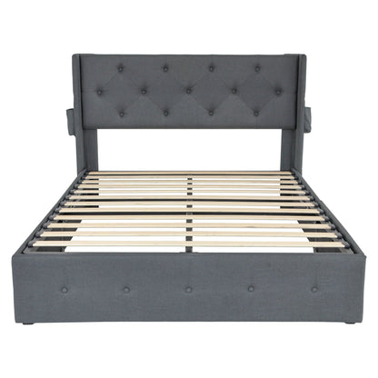 Bed With Gas Lift Storage, USB Ports