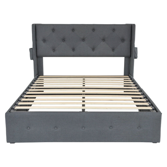 Bed With Gas Lift Storage, USB Ports