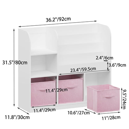 Bookcase And Bookshelf With 3 Collapsible Drawers, Multifunctional Display Stand