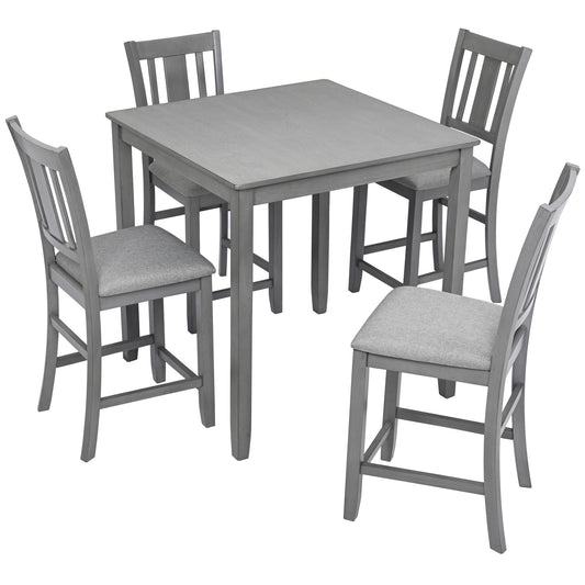 5 Pieces Dining Table Set, Counter Height Kitchen Table Set With Square Table And 4 Upholstered Chairs