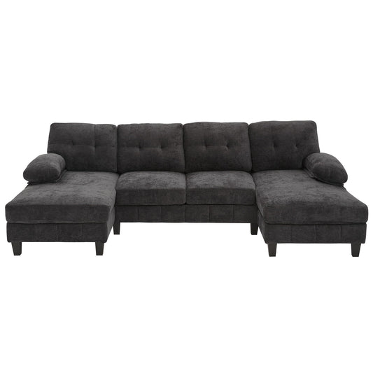 U-Shaped Sectional Sofa 103.5" Fabric Couch With Dual Chaise Lounges, Storage Pockets, Armrest Pillows