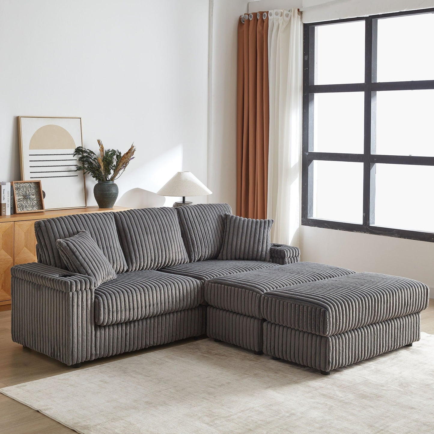 3 Seater Sofa With 2 Ottomans For Living Room