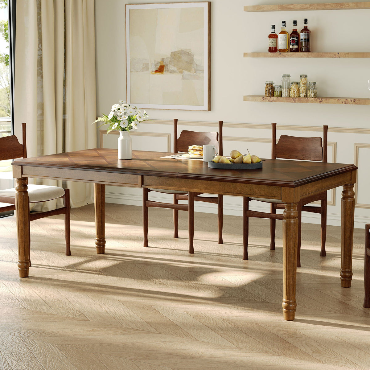 Rectangular Dining Table With Framed Top And Turned Legs - Walnut