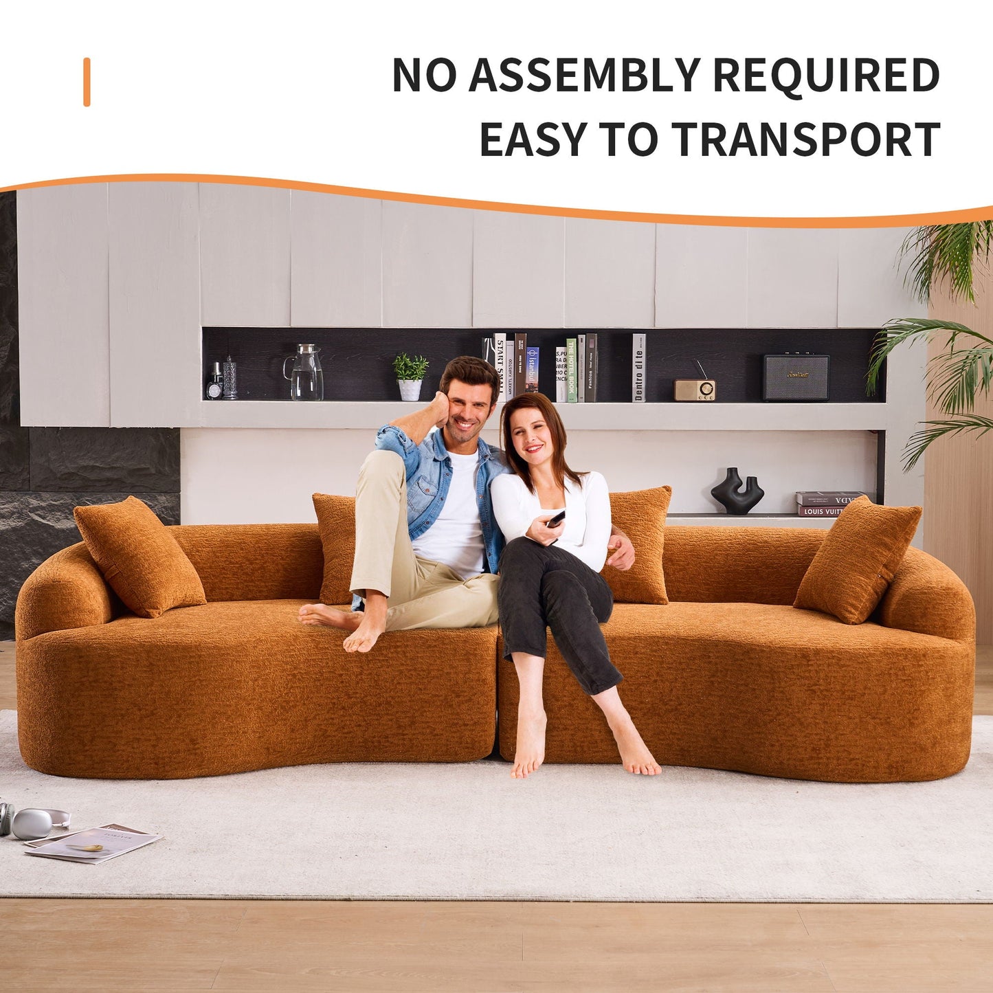 4 Seater Sofa With Chenille Fabric, 30D, 60 Hardness Full Sponge, 4 Pillow For Living Room, Home Furniture Sleeper Sectional Sofa For Apartment