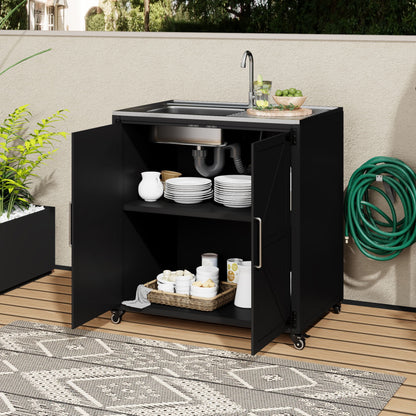 Outdoor Movable Kitchen Sink Patio Modular Kitchen Sink Station With Cabinet For Garden, Patio, Backyard - Matte Black
