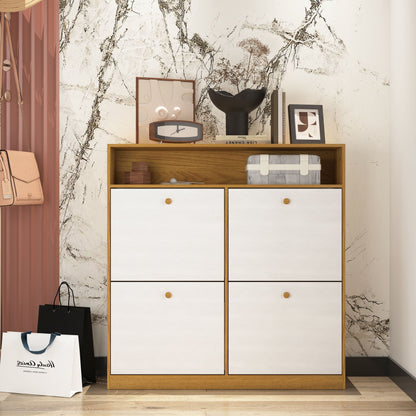 Modern Freestanding Shoe Storage Cabinet With 4 Flip Drawers