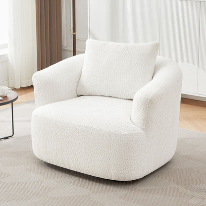 360° Swivel Barrel Sofa Chair With Throw Pillow, Upholstered Accent Chair