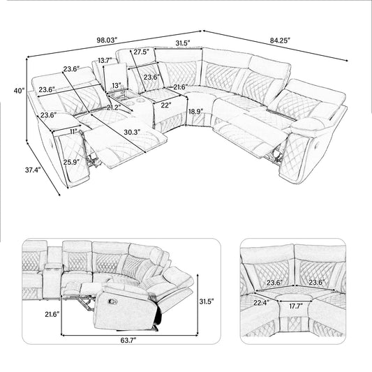 Home Theater Seating Manual Recliner With Cup Holder, Hide - Away Storage Reclining Sofa For Living Room, Home Theater