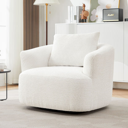 360° Swivel Barrel Sofa Chair With Throw Pillow, Upholstered Accent Chair