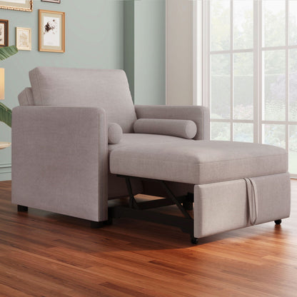 3 In 1 Convertible Sleeper Chair With Adjustable Backrest, Lounger Chair Turns Into Bed