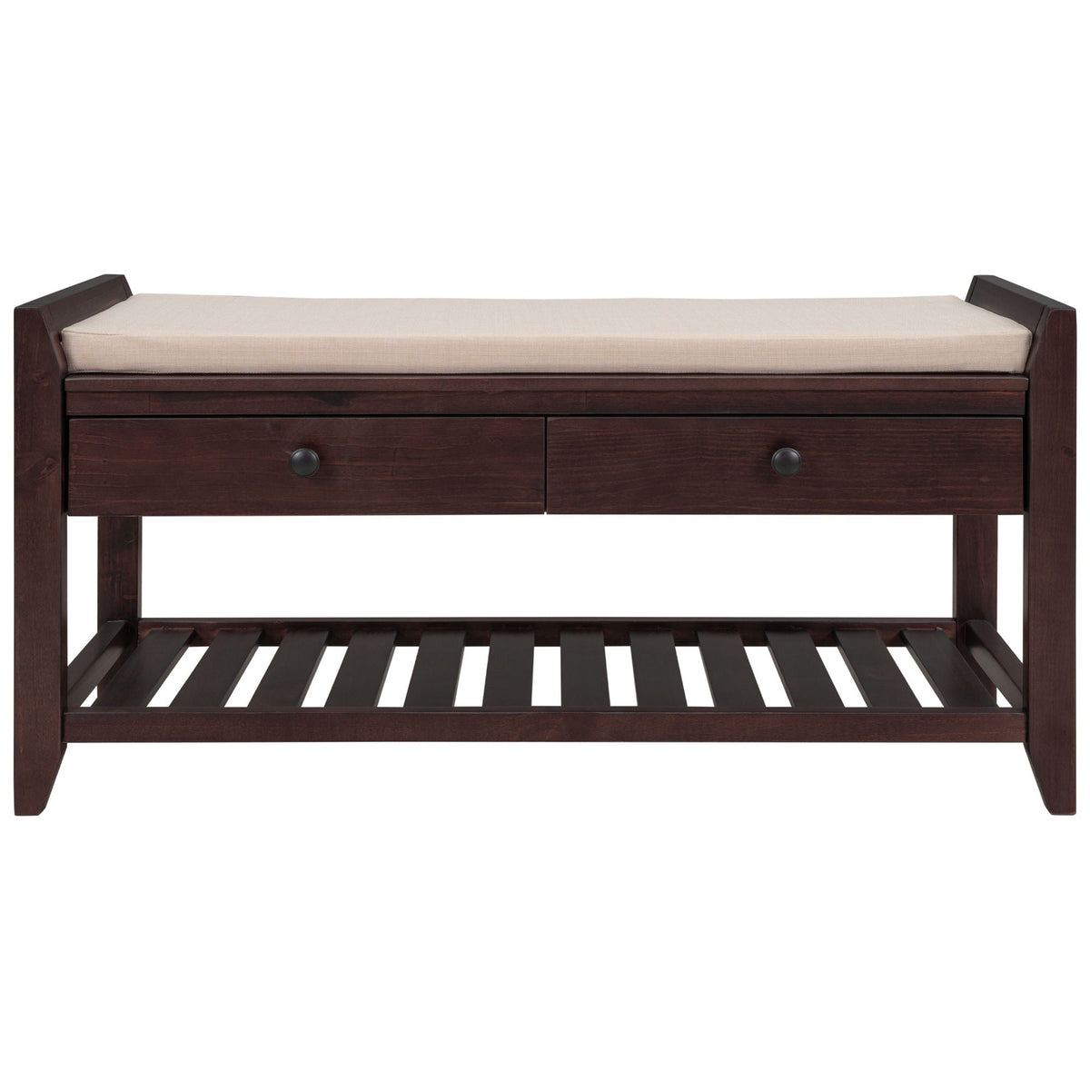 Multipurpose Entryway Shoe Rack With Cushioned Seat And Drawers