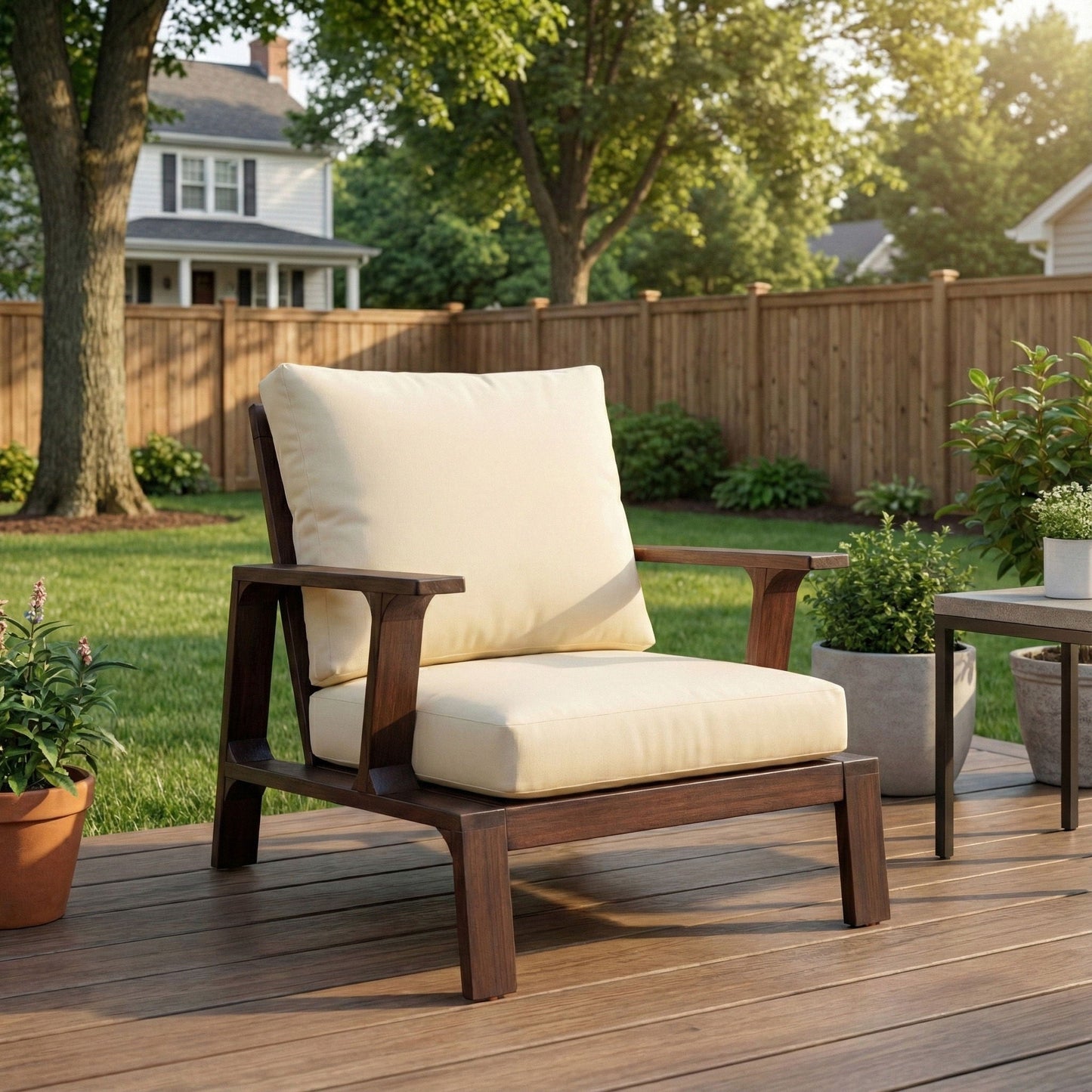 Outdoor Accent Lounge Chair For Patios - Beige / Dark Brown