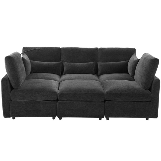 Modern Modular U-Shaped Sofa Bed With Movable Ottoman, USB Ports, Phone Holder