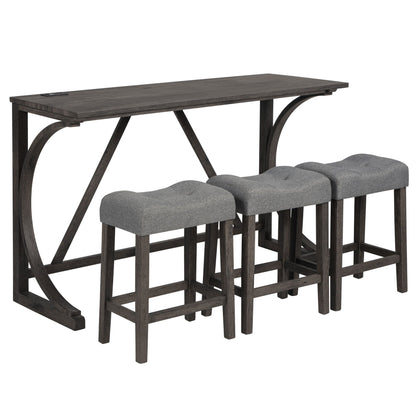 Bar Table Set With 3 Padded Stools