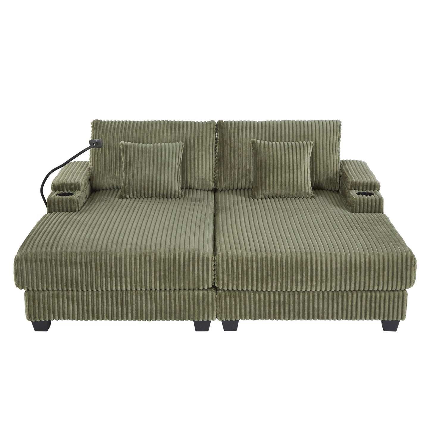 Modern Chaise Sofa With Adjustable Backrest, Cup Holders, Phone Holder & Storage Compartments For Living Room