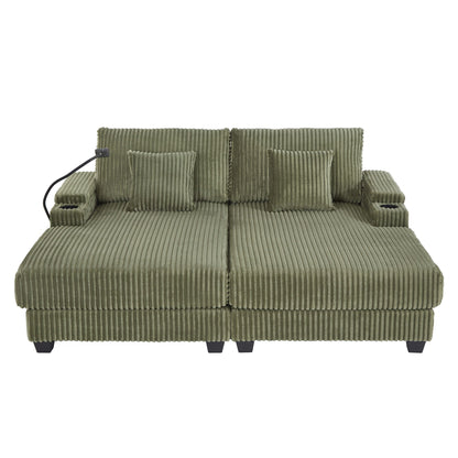 Modern Chaise Sofa With Adjustable Backrest, Cup Holders, Phone Holder & Storage Compartments For Living Room