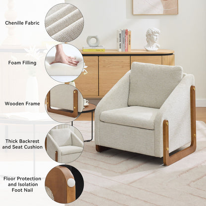 Modern Upholstered Armchair With Wooden Side Frame