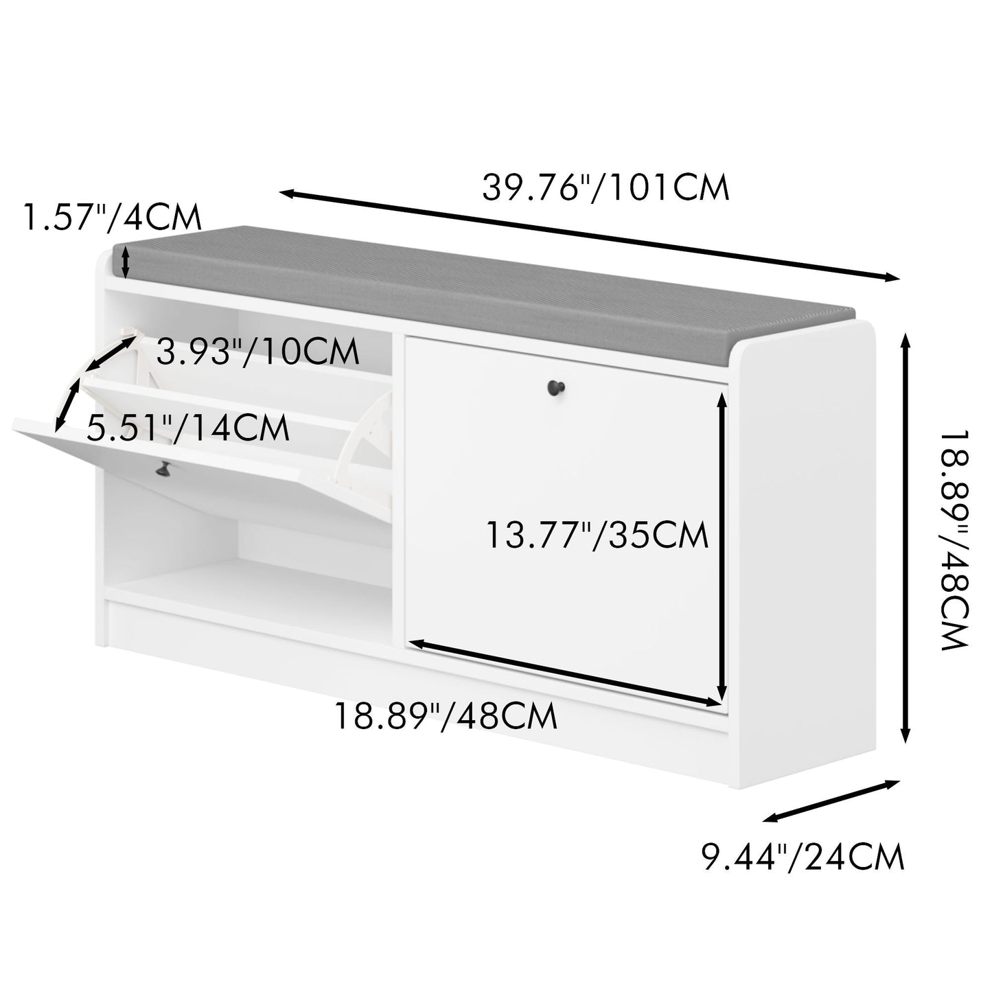 Shoe Storage Bench With Cushion, Entryway Organizer Cabinet For Hallway - White