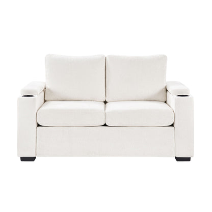 Pull Out Sofa Bed Loveseat With Twin Mattress, Cup Holders And Arm Storage