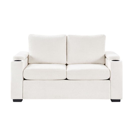 Pull Out Sofa Bed Loveseat With Twin Mattress, Cup Holders And Arm Storage