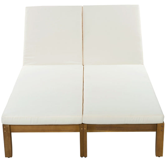 Adjustable Outdoor Patio Lounge Chair 2 Seater Recliner - Beige / Natural