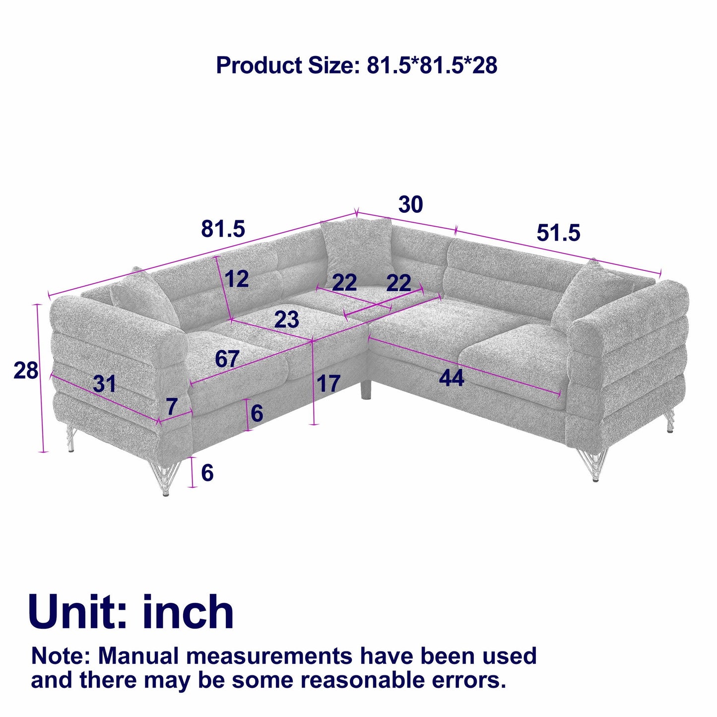 Oversized L - Shaped Corner Sofa, 5 Seater Sectional With 3 Cushions, Living Room Furniture - Orange