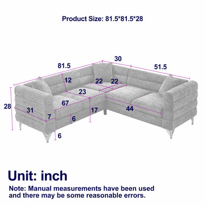 Oversized L - Shaped Corner Sofa, 5 Seater Sectional With 3 Cushions, Living Room Furniture - Orange