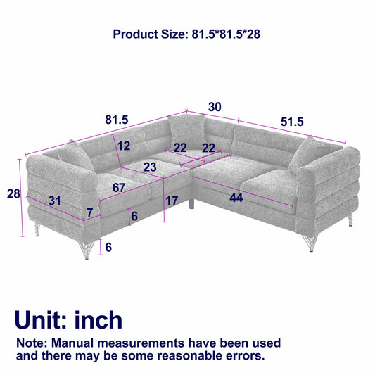 Oversized L - Shaped Corner Sofa, 5 Seater Sectional With 3 Cushions, Living Room Furniture - Orange