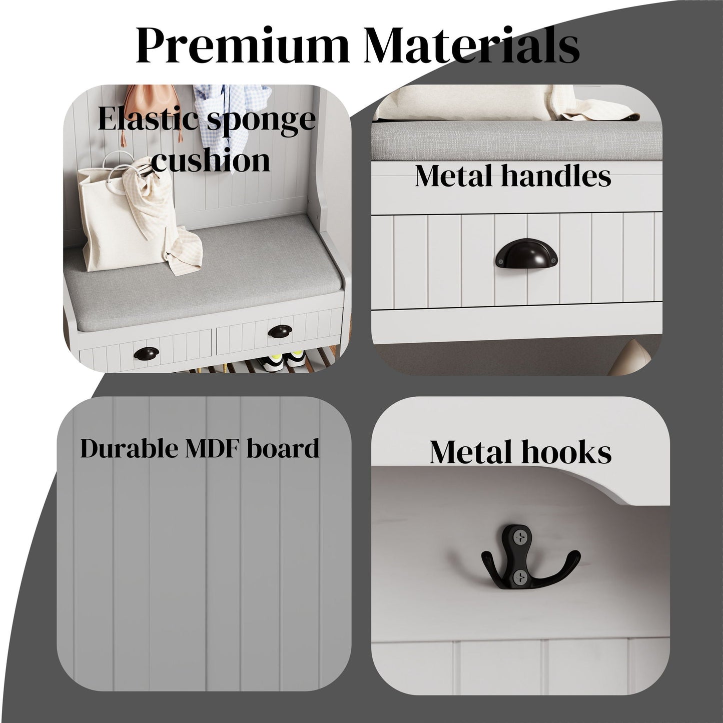 Modern 3 In 1 Hallway Hall Tree With Storage Drawers, Coat Rack, Shoe Rack Bench And Cushion