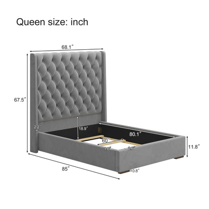 Tall Headboard Upholstered Bed With Handmade Deep Button Tufted, Box Spring Needed