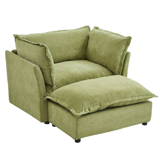 Modern Cozy Upholstered Armchair Sofa With Movable Ottoman