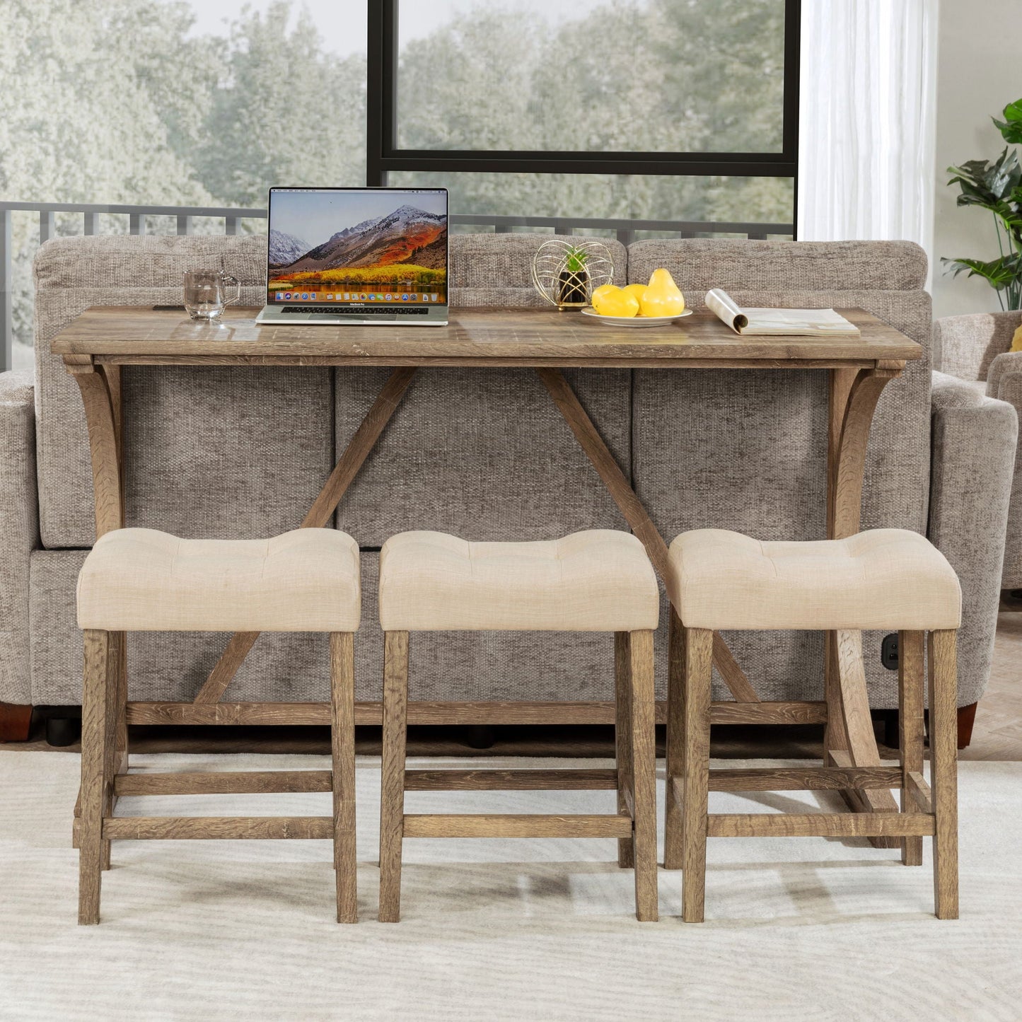 Bar Table Set With 3 Padded Stools