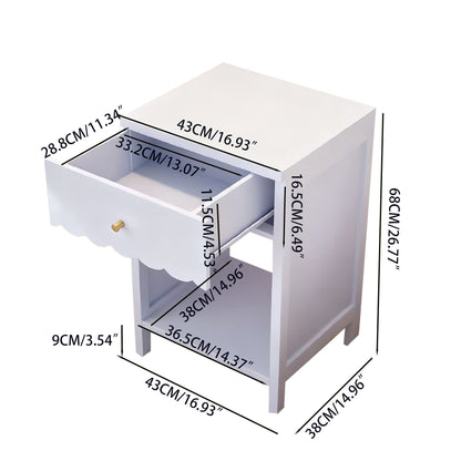 Nightstand With Drawer And Open Shelf, Scalloped Edge Bedside Table