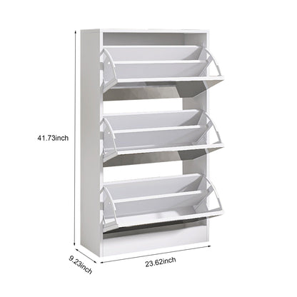 Narrow Shoe Storage Cabinet With Mirror, Wood Slim Shoe Rack 3 Tier Shoe Organizer For Home And Apartment - White
