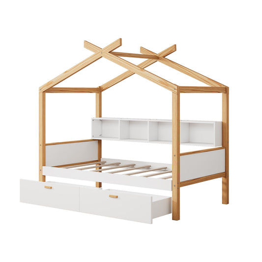 House Bed With Bookshelf Storage