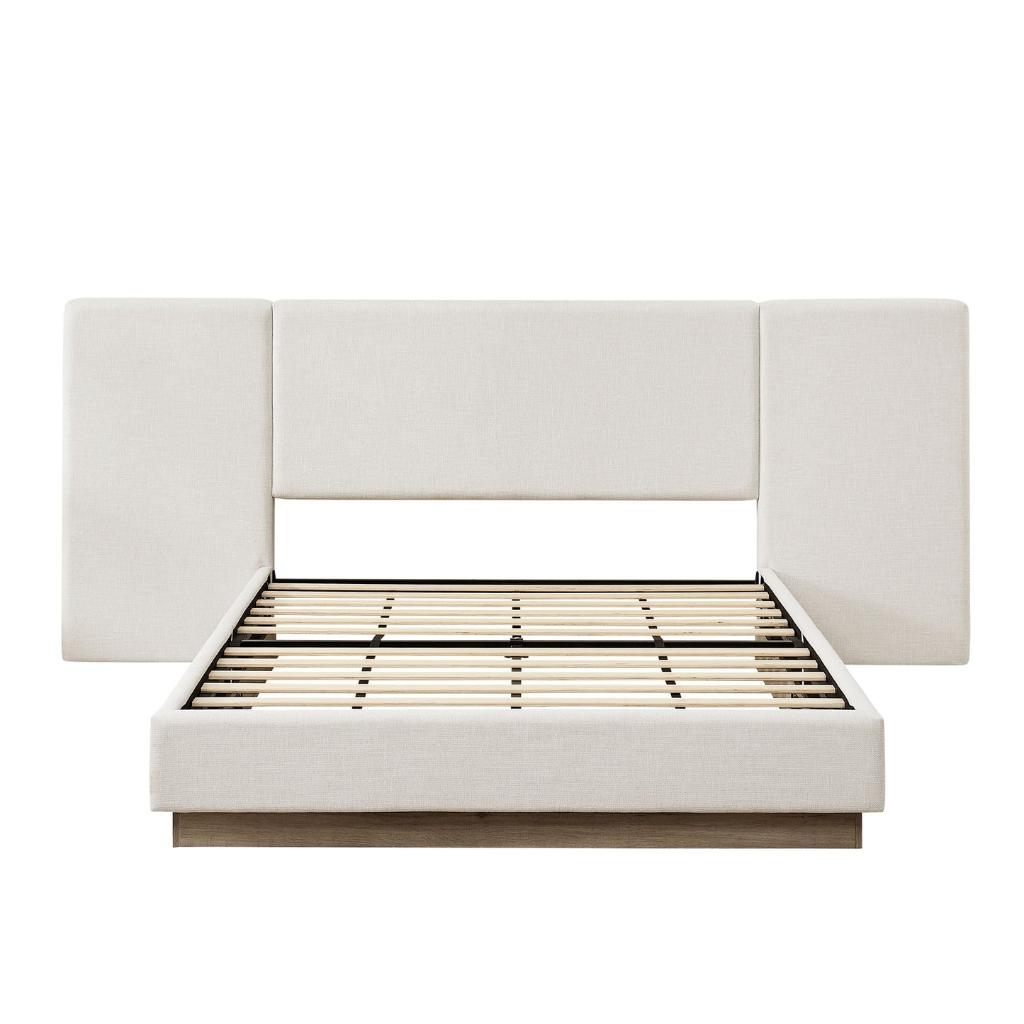 Muse - Queen Upholstered Platform Bed Frame - Ivory / Light Gray / Camel Oak