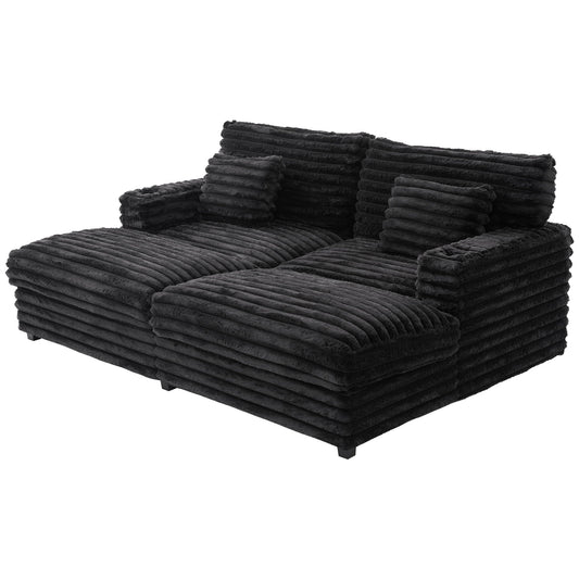 Plush Oversized Double Chaise Lounge Sofa Bed With USB Ports And Cup Holders