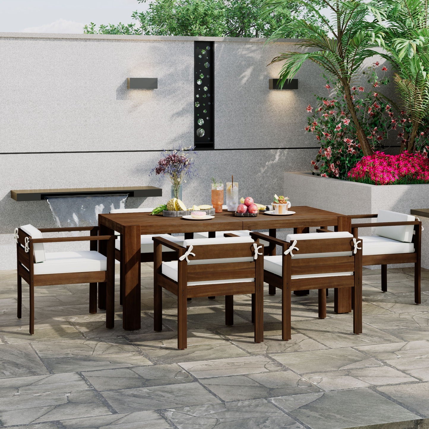 Rustic Patio Dining Set For 6 With Removable Cushions