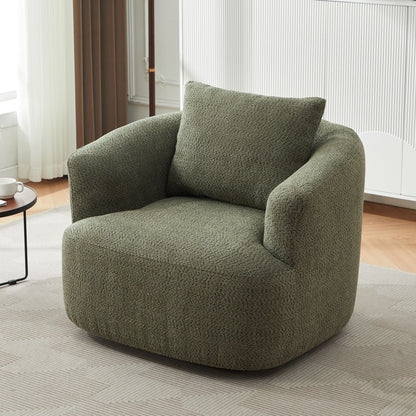 360° Swivel Barrel Sofa Chair With Throw Pillow, Upholstered Accent Chair