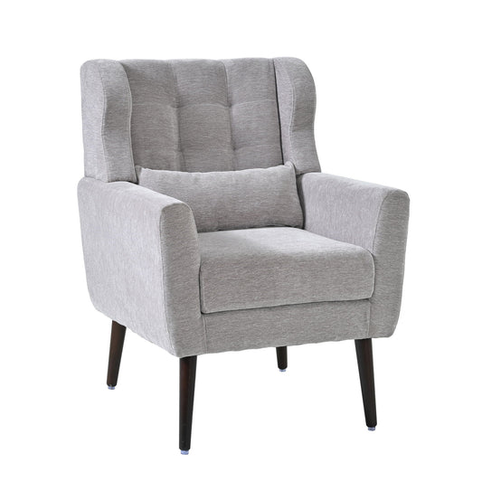 Modern Accent Chair, Arm Chairs For Living Room, Upholstered Mordern Armchair, Comfy Soft Padded Lounge Chair In Small Space, Bedroom, With Pillow, Solid Wood Leg