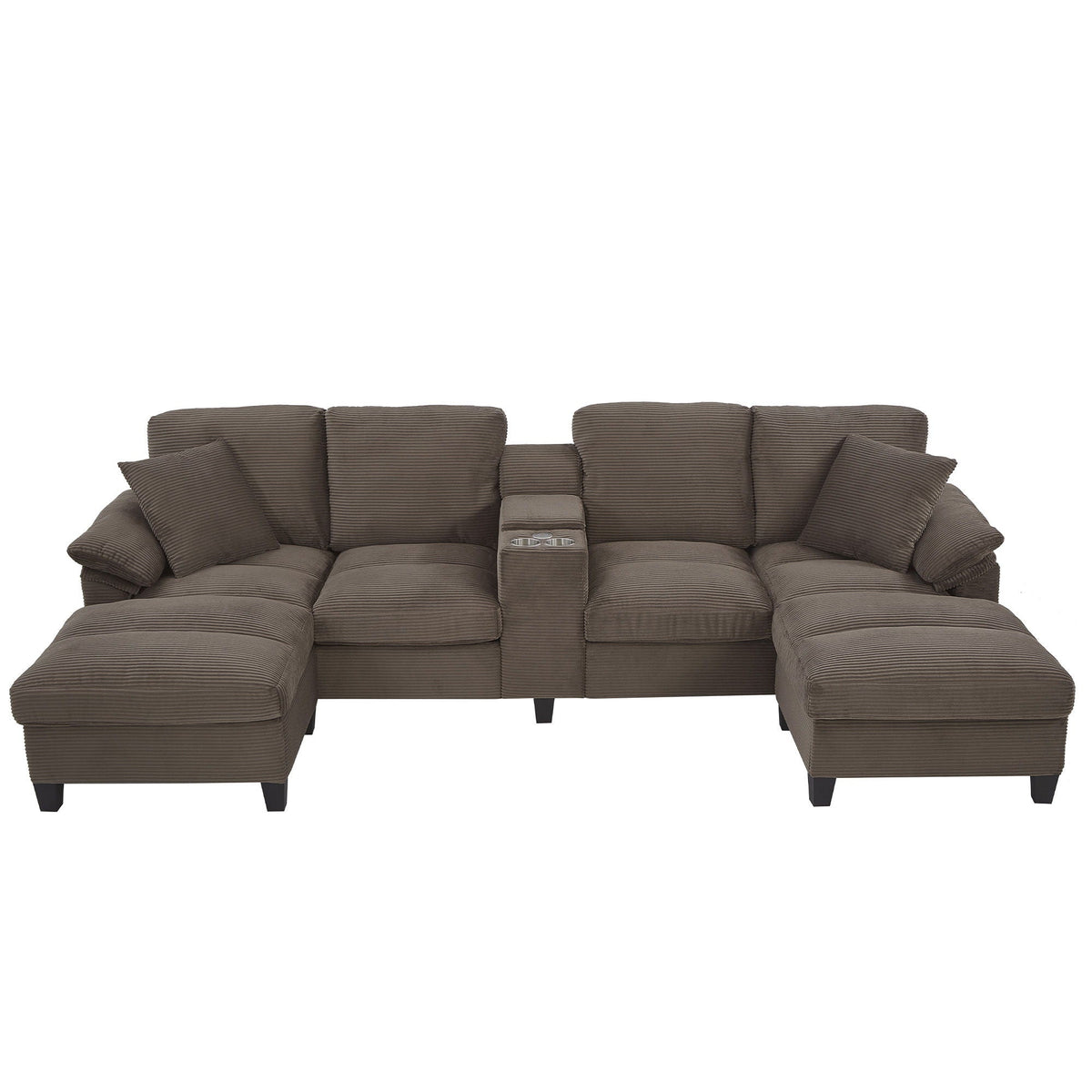 Modern U - Shaped Sectional Sofa With Storage Ottomans, USB Ports, And Cup Holders