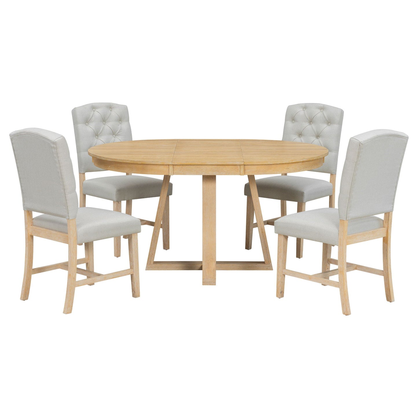 Dining Set With Leaf Round Table And 4 Upholstered Chairs