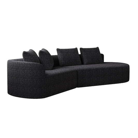 Upholstered Oversized Sectional Sofa, 4 Seater Extra Deep & Wide Curved Cloud Couch With 4 Throw Pillows For Living Room - Black