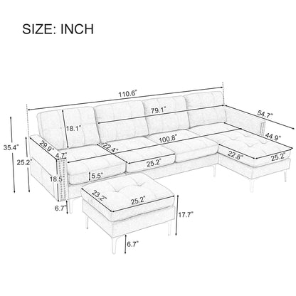 Modern L - Shape Convertible Sectional Sofa With Movable Ottoman