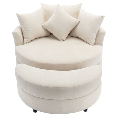 360° Swivel Accent Barrel Chair With Storage Ottoman & 4 Pillows, Modern Leisure Chair Round Accent For Living Room