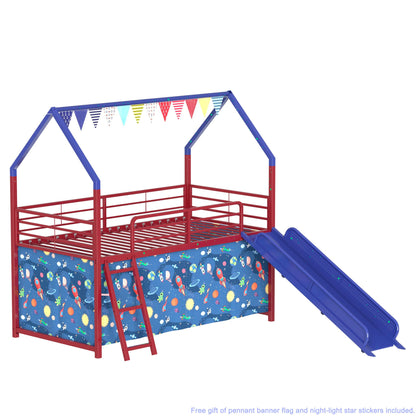 Jack - House Loft Bed With Slide And Curtain Set